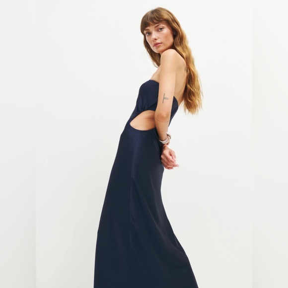 Reformation Nevaeh strapless satin navy blue dress - Picture 15 of 16